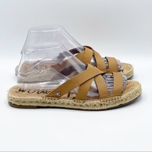 Sam Edelman Averie leather espadrille slide on sandals in deep tan